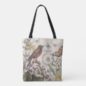 Robin Elegant Vogelvlinder Franse kunst Tote Bag (Achterkant)