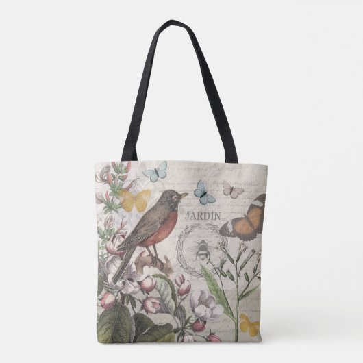 Robin Elegant Vogelvlinder Franse kunst Tote Bag (Achterkant)