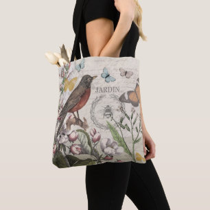 Robin Elegant Vogelvlinder Franse kunst Tote Bag