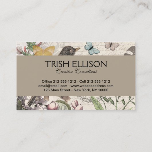 Robin Elegant Vogelvlinder Franse kunst Visitekaartje (Achterkant)