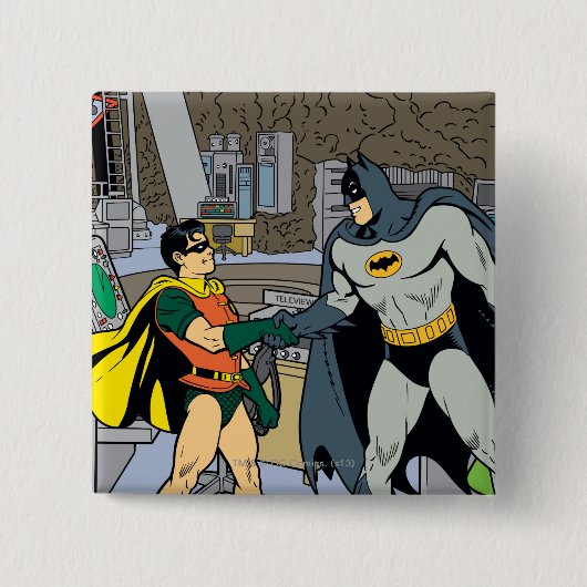 Robin en Batman Handshake Vierkante Button 5,1 Cm (Voorkant)
