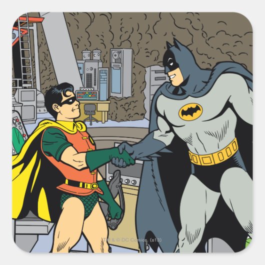 Robin en Batman Handshake Vierkante Sticker (Voorkant)