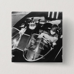 Robin en Batman in Batmobile Vierkante Button 5,1 Cm