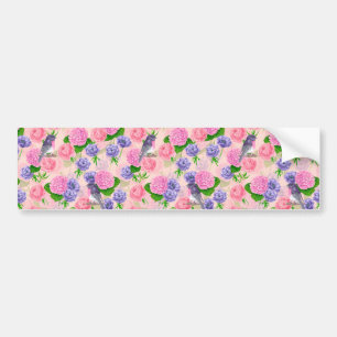 Robin en bloemen, patroon van de waterverf bumpersticker
