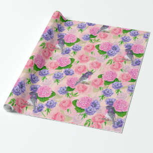 Robin en bloemen, patroon van de waterverf cadeaupapier