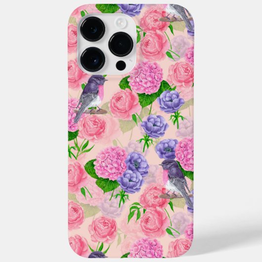 Robin en bloemen, patroon van de waterverf Case-Mate iPhone case (Achterkant)