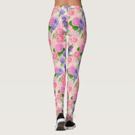 Robin en bloemen, patroon van de waterverf leggings (Achterkant)
