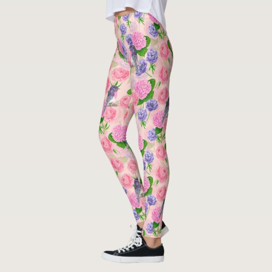 Robin en bloemen, patroon van de waterverf leggings (Links)