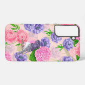 Robin en bloemen, patroon van de waterverf samsung galaxy hoesje (Achterkant horizontaal)