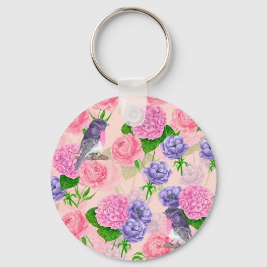 Robin en bloemen, patroon van de waterverf sleutelhanger (Voorkant)