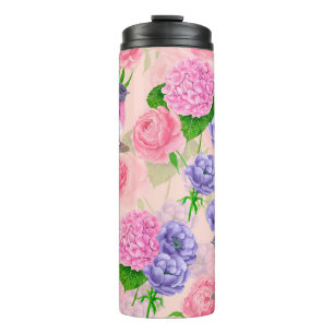 Robin en bloemen, patroon van de waterverf thermosbeker