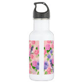 Robin en bloemen, patroon van de waterverf waterfles  (Achterkant)