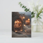 Robin en gloeiend sprookjesachtig huis in een magi briefkaart (Staand voorkant)