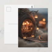 Robin en gloeiend sprookjesachtig huis in een magi briefkaart (Voorkant / Achterkant)
