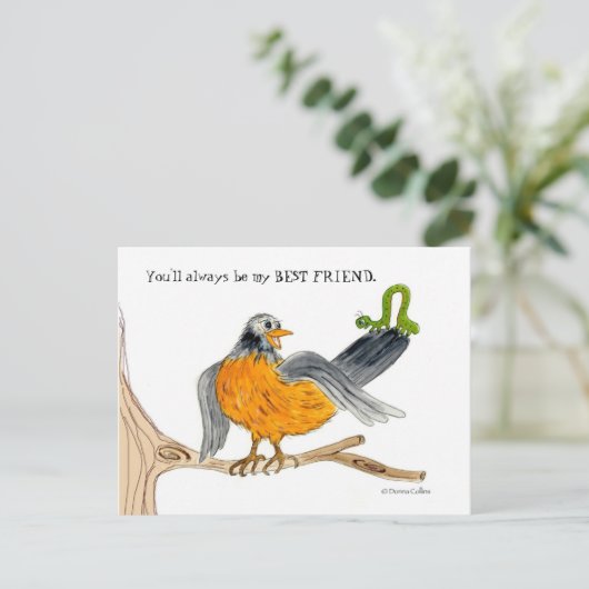 Robin en green Inch Worm Briefkaart (Staand voorkant)