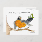 Robin en green Inch Worm Briefkaart (Voorkant / Achterkant)