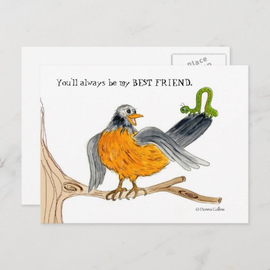 Robin en green Inch Worm Briefkaart (Voorkant / Achterkant)