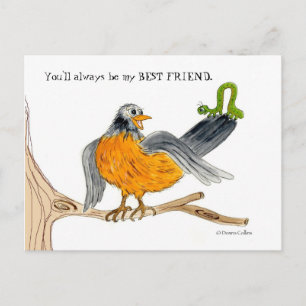 Robin en green Inch Worm Briefkaart