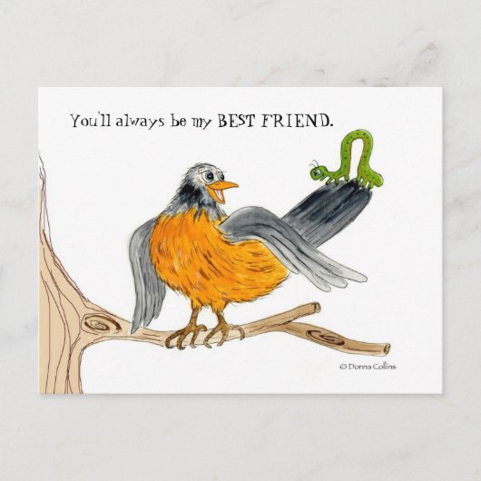 Robin en green Inch Worm Briefkaart (Voorkant)