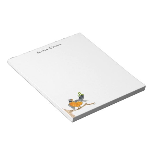 Robin en Green Inch Worm Note pad Notitieblok (Schuin)
