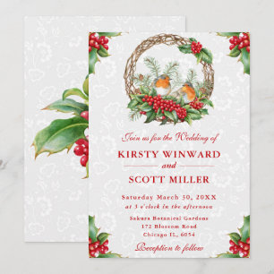 Robin en Holly Berry Kerst Huwelijk Kaart