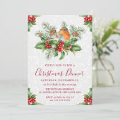 Robin en Holly Berry kerstdinermaal Kaart (Staand voorkant)