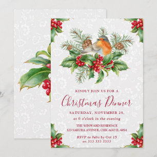 Robin en Holly Berry kerstdinermaal Kaart