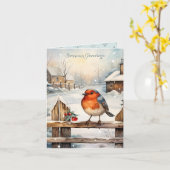 Robin en Holly Kerstmis Kaart (Gele Bloem)