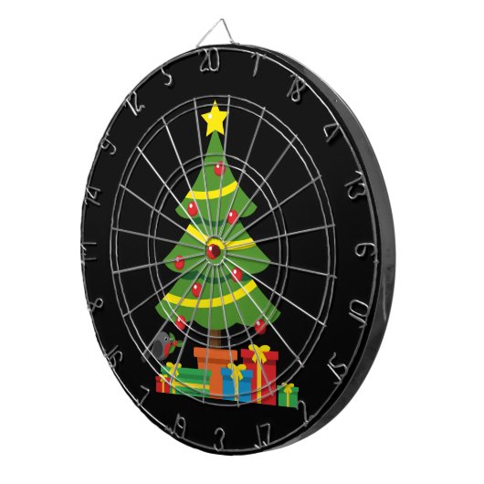 Robin en kleurrijke Cadeaus onder de kerstboom Dartbord (Voorkant Rechts)