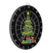 Robin en kleurrijke Cadeaus onder de kerstboom Dartbord (Voorkant Links)