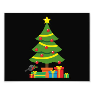 Robin en kleurrijke Cadeaus onder de kerstboom Foto Afdruk