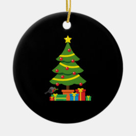 Robin en kleurrijke Cadeaus onder de kerstboom Keramisch Ornament