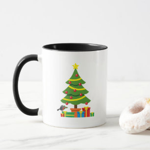 Robin en kleurrijke Cadeaus onder de kerstboom Mok