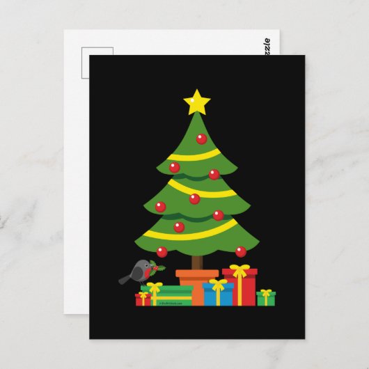 Robin en kleurrijke Cadeaus onder kerstboom Briefkaart (Voorkant / Achterkant)