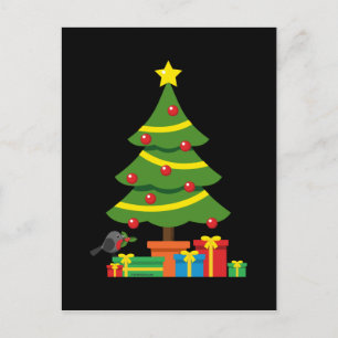 Robin en kleurrijke Cadeaus onder kerstboom Briefkaart
