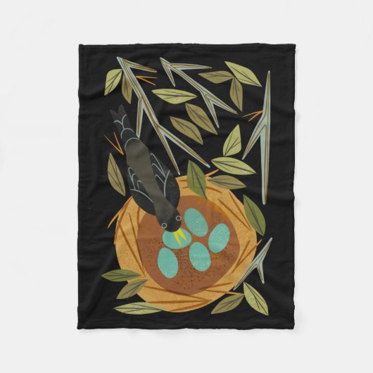 Robin En Nest Sticker Fleece Deken (Voorkant)