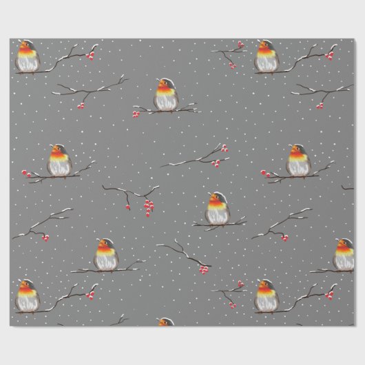 robin - en sneeuwpatroon cadeaupapier (Vlak)