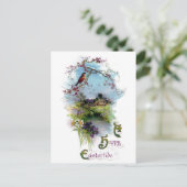 Robin en Spring Flowers  Pasen Feestdagenkaart (Staand voorkant)