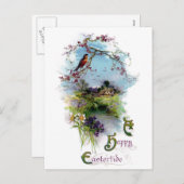 Robin en Spring Flowers  Pasen Feestdagenkaart (Voorkant / Achterkant)