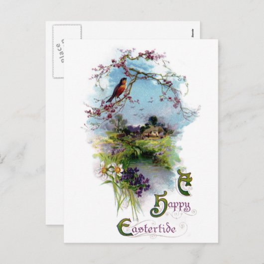 Robin en Spring Flowers  Pasen Feestdagenkaart (Voorkant / Achterkant)