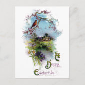 Robin en Spring Flowers  Pasen Feestdagenkaart (Voorkant)