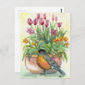 Robin en Tulips Briefkaart (Voorkant / Achterkant)