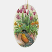 Robin en Tulips Keramisch Ornament (Rechts)