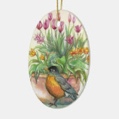 Robin en Tulips Keramisch Ornament (Links)