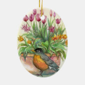 Robin en Tulips Keramisch Ornament (Achterkant)