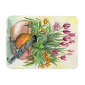 Robin en Tulips Magneet (Horizontaal)