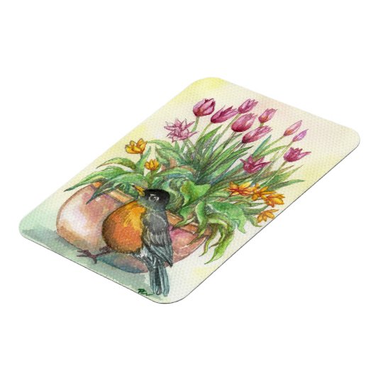 Robin en Tulips Magneet (Linkerzijde)