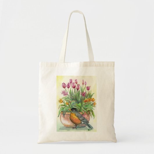 Robin en Tulips Tote Bag (Voorkant)