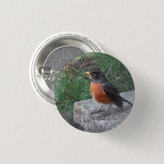 Robin Foto - Persoonlijke naam Ronde Button 3,2 Cm (Voorkant /achterkant)