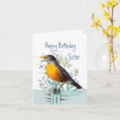 Robin Garden Bird Wildlife Sister Birthday Kaart (Gele Bloem)